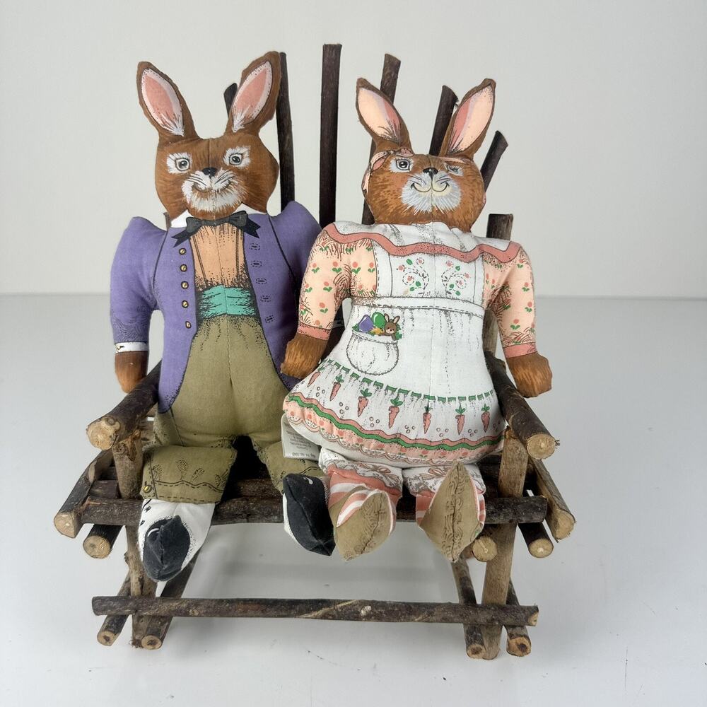 Mr & Mrs Easter Bunny Graphics International Plush Rabbits 1985 Vintage Set of 2